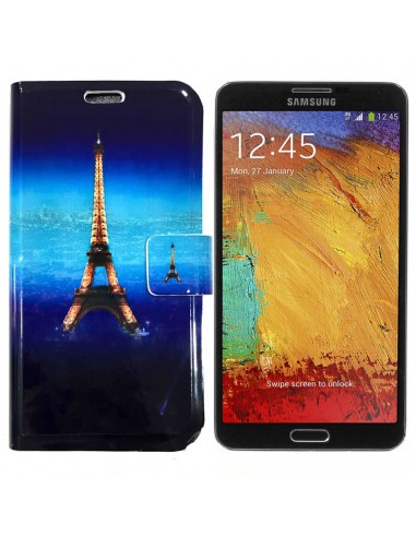 Funda libro soporte TPU Samsung Galaxy Note 3 (N9000 / N9005) diseño Paris azul noche