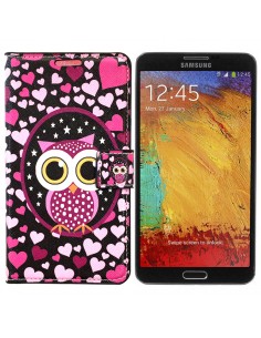 Funda libro soporte TPU Samsung Galaxy Note 3 (N9000 / N9005) diseño Buho Corazones