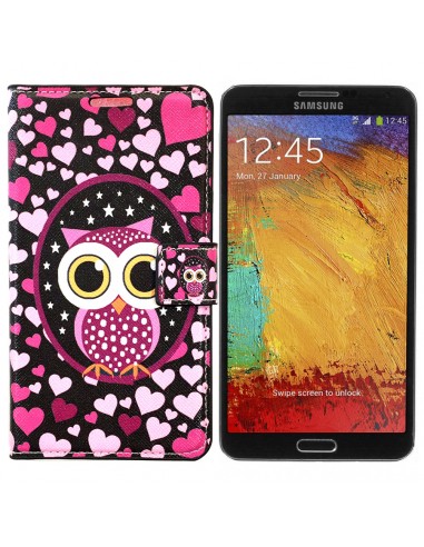 Funda libro soporte TPU Samsung Galaxy Note 3 (N9000 / N9005) diseño Buho Corazones