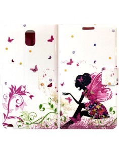 Funda libro cartera soporte TPU Samsung Galaxy Note 3 (N9000 / N9005) diseño Hada Flores