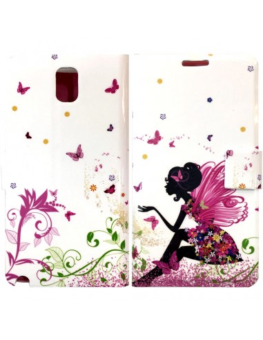 Funda libro cartera soporte TPU Samsung Galaxy Note 3 (N9000 / N9005) diseño Hada Flores