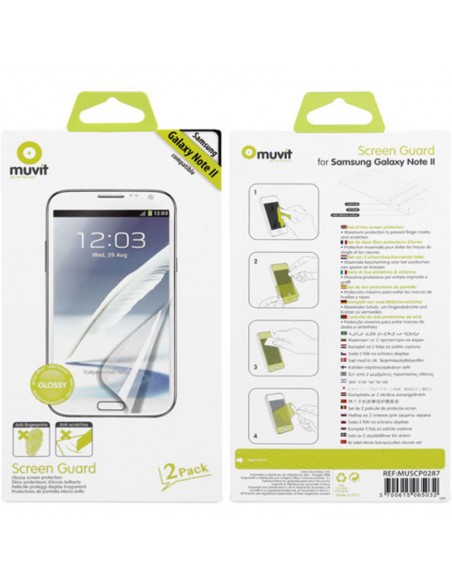Lote 2 protectores pantalla adhesivos Samsung Galaxy Note 2 (Brillo + antihuellas)