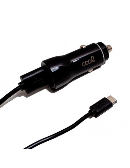 Cargador coche conector tipo C (2 x USB) Cool 2.4 A Kit 2 en 1 negro