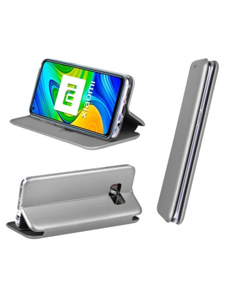 Funda libro soporte Xiaomi Redmi Note 9 diseño Elegance plata