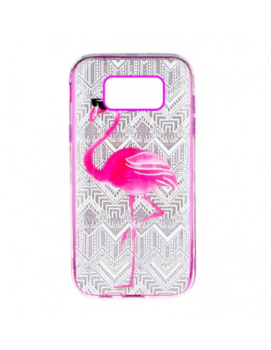 Carcasa TPU purpurina Samsung Galaxy S8 Plus diseño Cenefas plata Flamenco rosa
