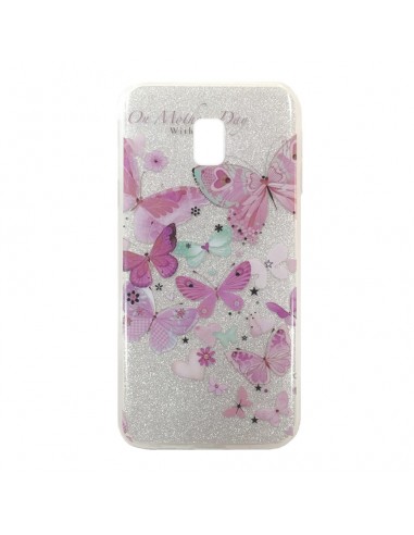 Carcasa TPU purpurina Samsung J330 Galaxy J3 (2017) diseño plata Mariposas rosas