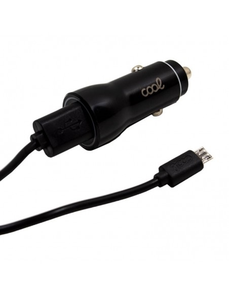 Cargador mechero coche + cable microUSB (2 tomas USB) COOL 2.4A Kit 2 en 1 negro