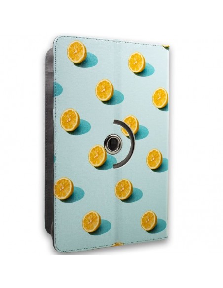 Funda polipiel soporte giratorio universal tablets 9,7 - 10 pulgadas diseño Limones (Panorámica)