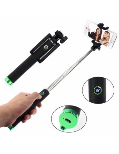 Soporte palo selfie 80cm recargable bluetooth verde y negro