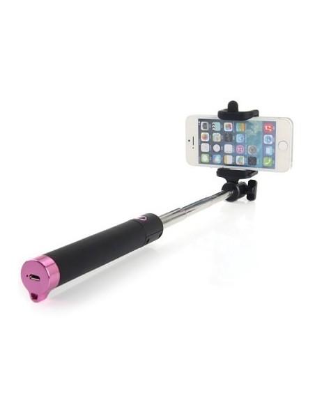 Soporte palo selfie 80cm recargable bluetooth rosa y negro