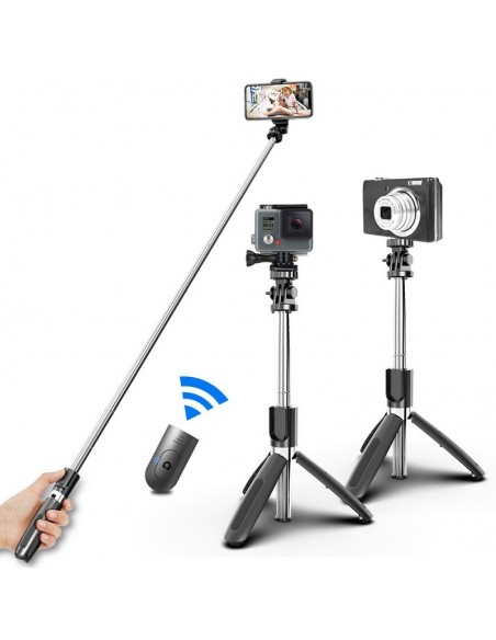 Trípode palo selfie + mando Bluetooth L02 negro