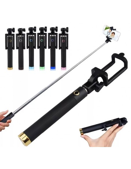 Soporte palo selfie 80cm recargable bluetooth rosa y negro