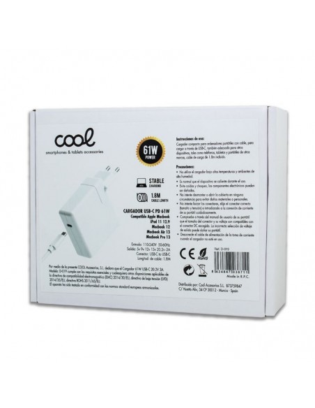 Cargador de red universal COOL para Apple MacBook 12 / Air 13 / Pro 13 / iPad 12.9 (61w USB-C)