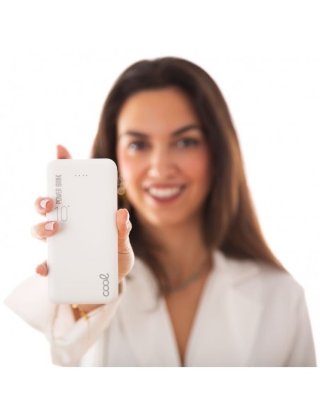 Bateria externa universal Power Bank 10.000 mAh (Doble toma USB / 2,1 A) COOL polipiel blanca