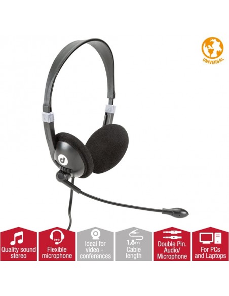 Auriculares estéreo con micrófono para PC / Portátil DConference Y negros