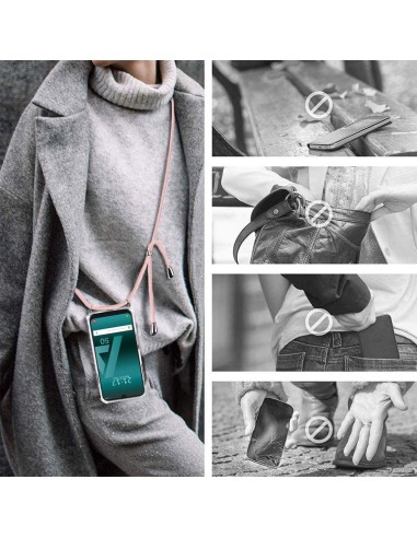 Cordón ajustable universal 5mm enganches funda TPU smartphone rosa