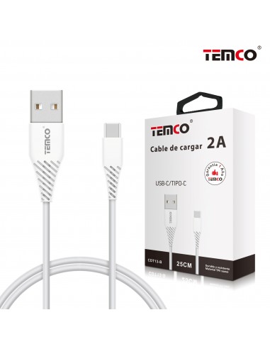 Cable USB compatible universal 2 A (Tipo C) 25 cm blanco