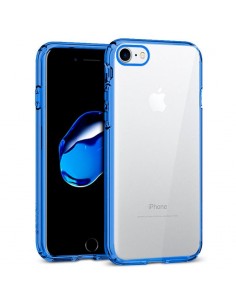 Carcasa TPU transparente iPhone 7 / 8 / SE (2020) borde metalizado azul