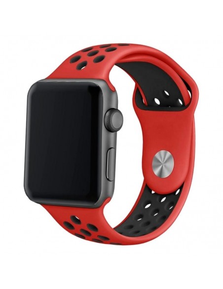 Correa Apple Watch Series 1 / 2 / 3 / 4 / 5 / 6 / SE (42 - 44 mm) deportiva roja y negra