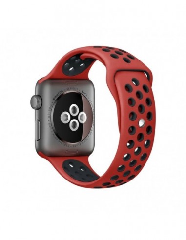 Correa Apple Watch Series 1 / 2 / 3 / 4 / 5 / 6 / SE (42 - 44 mm) deportiva roja y negra