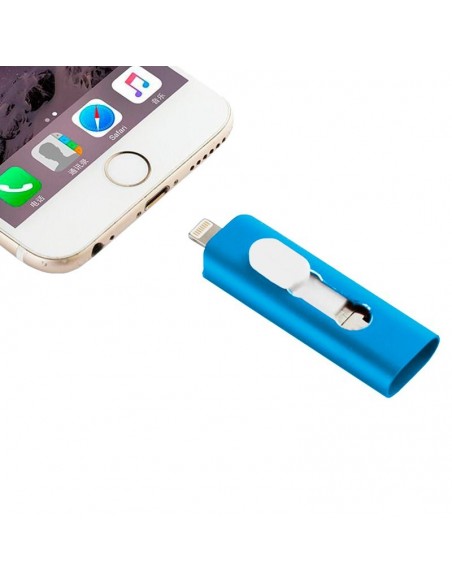 Pen Drive llavero USB 64 GB COOL (3 en 1) Lightning / Tipo-C / Micro-USB azul