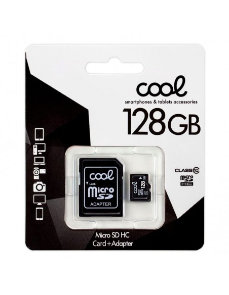 Tarjeta memoria microSD con adaptador 128 GB COOL (Clase 10)