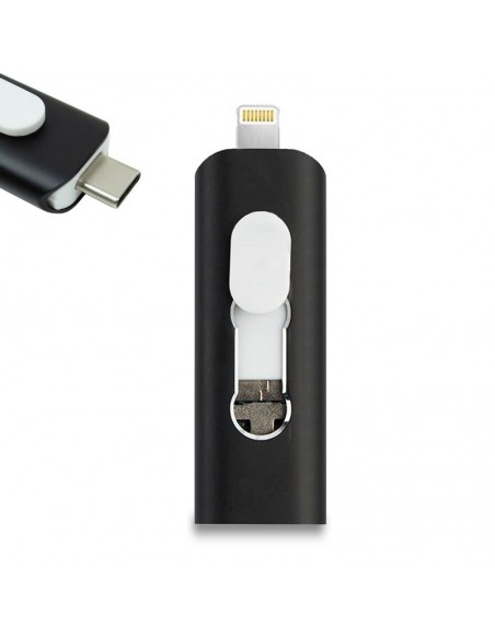 Pen Drive llavero USB 32 GB COOL (3 en 1) Lightning / Tipo-C / Micro-USB negro