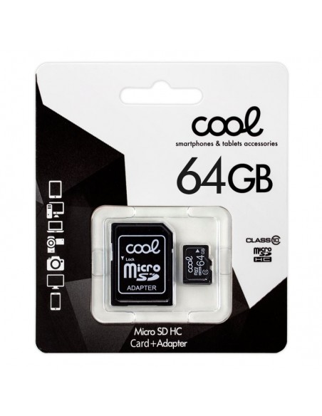 Tarjeta memoria microSD con adaptador 64 GB COOL (Clase 10)