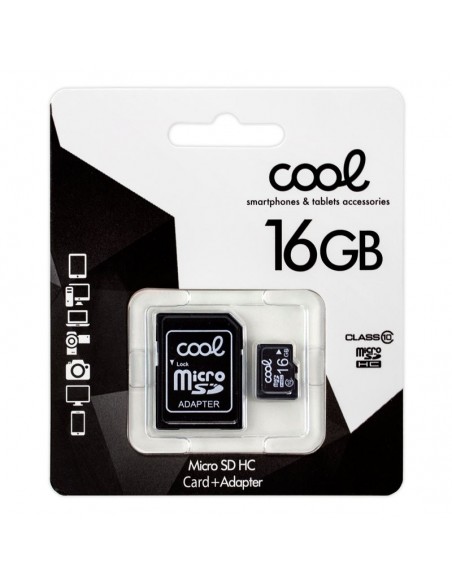 Tarjeta memoria microSD con adaptador 16 GB COOL (Clase 10)