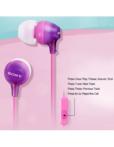 Auriculares manos libres originales Sony MDR-EX15AP Jack 3,5 mm universal rosa (Blíster)