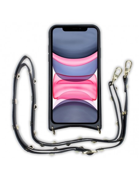 Carcasa polipiel para iPhone 11 correa Pop-Rock negra