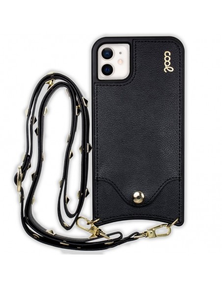 Carcasa polipiel para iPhone 12 mini correa Pop-Rock negra