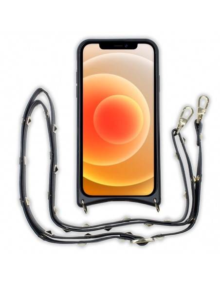 Carcasa polipiel para iPhone 12 mini correa Pop-Rock negra