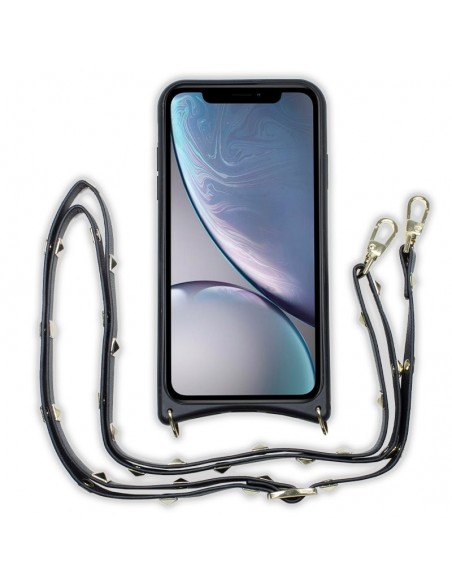 Carcasa polipiel para iPhone XR correa Pop-Rock negra