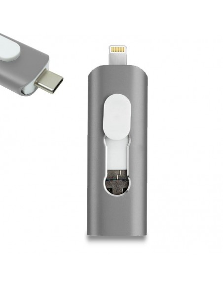 Pen Drive llavero USB 32 GB COOL (3 en 1) Lightning / Tipo C / MicroUSB gris
