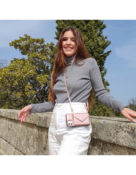 Carcasa colgante cama TPU iPhone 12 mini cartera rosa