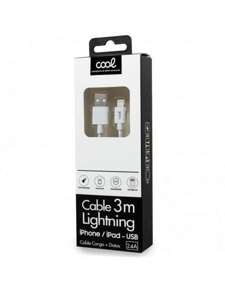 Cable USB compatible COOL lightning para iPhone / iPad (3 metros) blanco