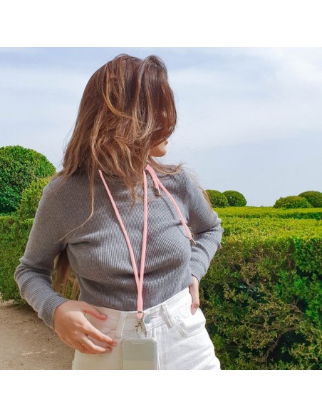 Cordón colgante universal con tarjeta para smartphone rosa palo