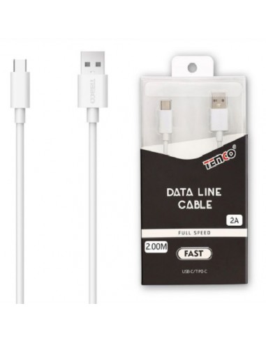 Cable largo USB universal tipo C compatible carga rápida hasta 2 A (2 metros) blanco