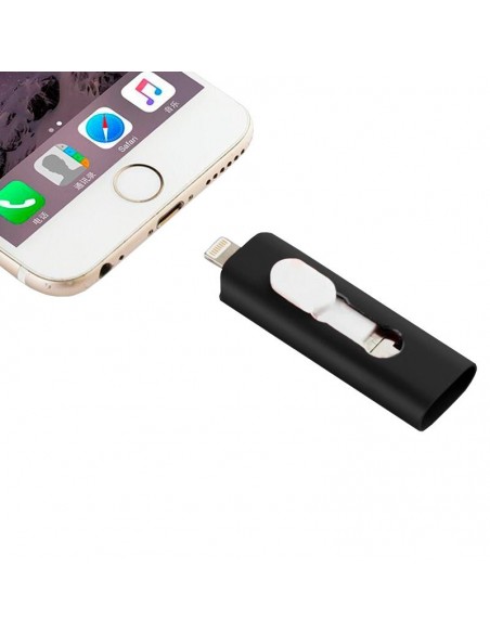 Pen Drive llavero USB 64 GB COOL (3 en 1) lightning / tipo C / microUSB negro