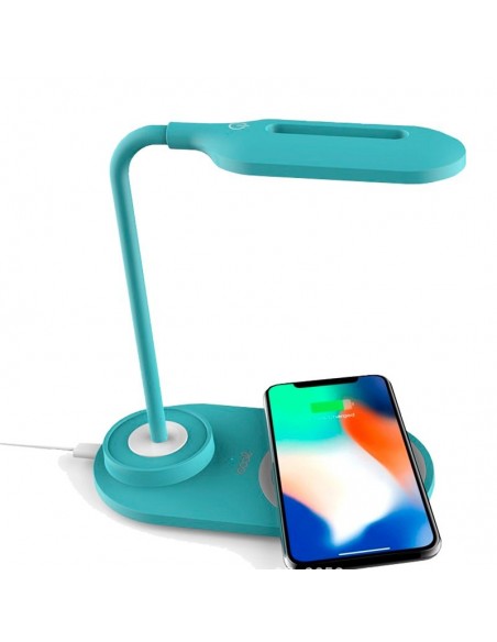 Lámpara LED + Base de carga inalámbrica Qi COOL azul celeste