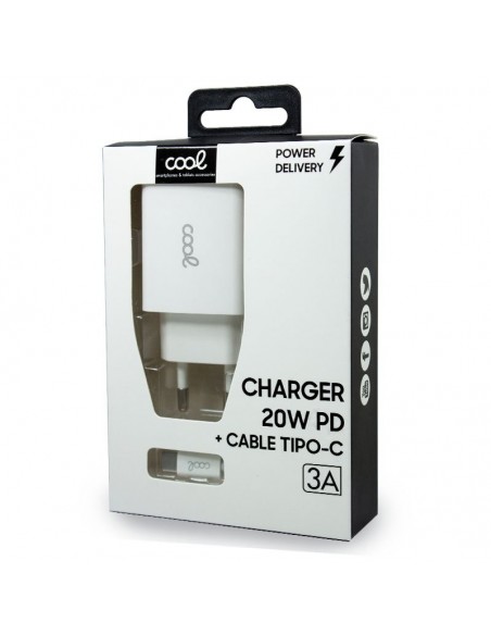 Cargador de red toma tipo C PD + cable tipo C de 1,2 metros (20W)