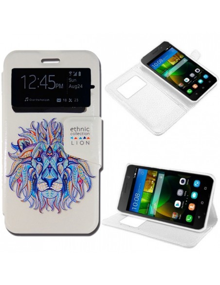 Funda libro soporte TPU Huawei Y3 / Y360 diseño Lion Ethnic Collection