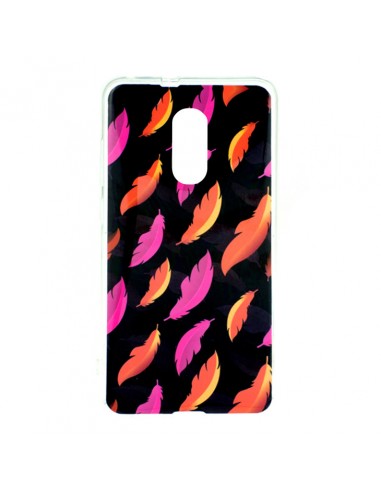 Carcasa TPU Xiaomi Redmi Note 4 / Note 4X negra diseño plumas rosas y naranjas