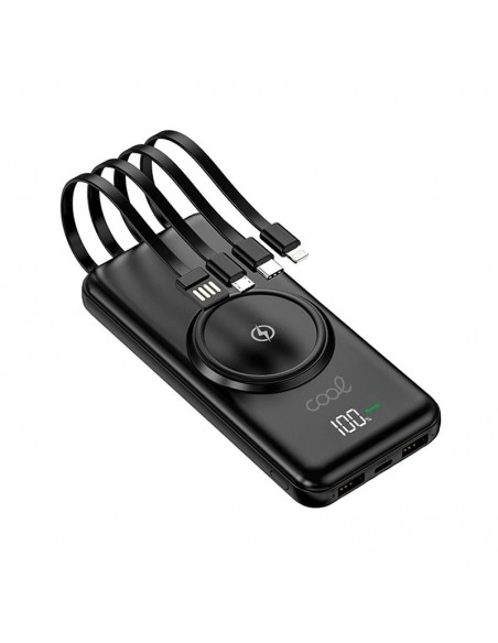 Batería externa universal Power Bank 10.000 mAh + carga inalámbrica Qi (4 conexiones) negra