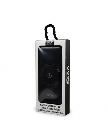Batería externa universal Power Bank 10.000 mAh + carga inalámbrica Qi (4 conexiones) negra