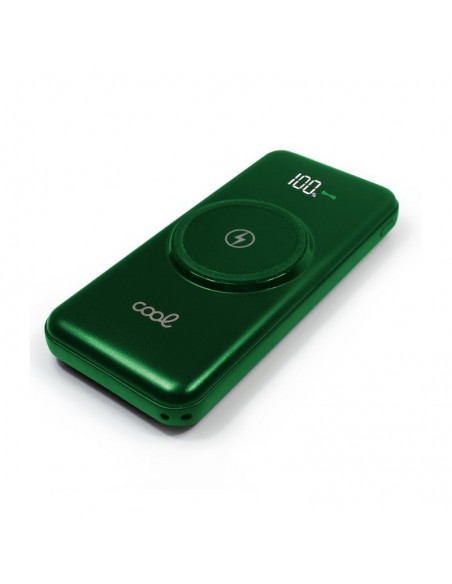 Batería externa universal Power Bank 10.000 mAh + carga inalámbrica Qi (4 conexiones) verde