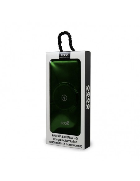 Batería externa universal Power Bank 10.000 mAh + carga inalámbrica Qi (4 conexiones) verde