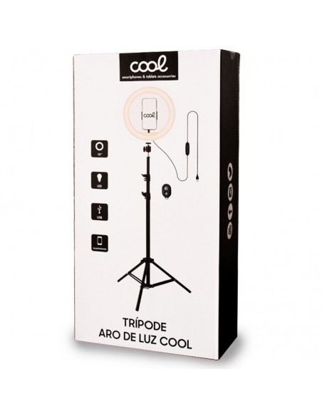 Soporte trípode (180 cm) con aro de luz LED COOL + mando Bluetooth