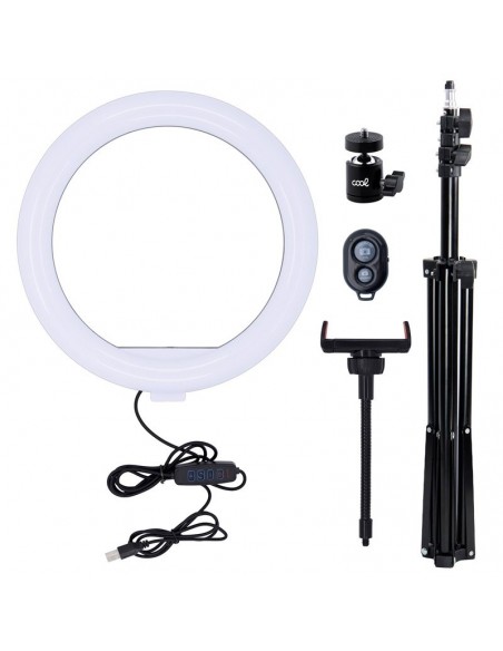 Soporte trípode (180 cm) con aro de luz LED COOL + mando Bluetooth